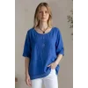 %100 YIKAMALI KETEN KUMAŞ AYÇIÇEĞI APLİKELİ OTANTIK BLUZ