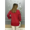 Kadın Kırmızı Bisiklet Yaka Kollar Biyeli Kol Ucu Ve Eteği Yırtmaçlı Simli İthal İplik İnce Tiriko Tunik Buluz