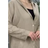 Kadın Kamel Kapüşonlu Sırtı Hayat Ağacı Nakışlı Pamuk Keten Kumaş Katlamalı Uzun Kol Gömlek Ceket