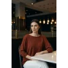 Kadın Tarçın Renk Kayık Yaka Likralı % 100 PAMUK İPLİK İnce Triko Bluz