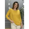 Kadın Sarı Kayık Yaka Likralı % 100 PAMUK İPLİK İnce Triko Bluz