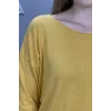 Kadın Sarı Kayık Yaka Likralı % 100 PAMUK İPLİK İnce Triko Bluz