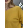 Kadın Sarı Kayık Yaka Likralı % 100 PAMUK İPLİK İnce Triko Bluz