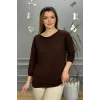 Kadın Koyu Kahverengi Kayık Yaka Likralı % 100 PAMUK İPLİK İnce Triko Bluz