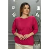 Kadın Fuşya Pembe Kayık Yaka Likralı % 100 PAMUK İPLİK İnce Triko Bluz