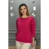 Kadın Fuşya Pembe Kayık Yaka Likralı % 100 PAMUK İPLİK İnce Triko Bluz