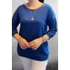 Kadın Lacivert Kayık Yaka Likralı İnce % 100 PAMUK İPLİK Triko Bluz