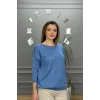 Kadın Açık Mavi Kayık Yaka Likralı % 100 PAMUK İPLİK İnce Triko Bluz