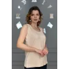 Kadın BEJ U Yaka Kalın Askılı Likralı Pamuk Viskon Penye Bluz.