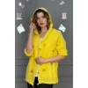 Kadın SARI Organik Yıkamalı Keten Kumaş Arkası Pamuk Penye Kapüşonlu File Ve Yıldız Pul Nakışlı Gömlek Ceket