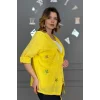 Kadın SARI Organik Yıkamalı Keten Kumaş Arkası Pamuk Penye Kapüşonlu File Ve Yıldız Pul Nakışlı Gömlek Ceket
