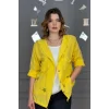 Kadın SARI Organik Yıkamalı Keten Kumaş Arkası Pamuk Penye Kapüşonlu File Ve Yıldız Pul Nakışlı Gömlek Ceket