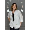Kadın BEYAZ Organik Yıkamalı Keten Kumaş Arkası Pamuk Penye Kapüşonlu File Ve Yıldız Pul Nakışlı Gömlek Ceket
