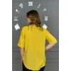 Kadın SARI  Yıkamalı Organik Pamuk Keten Kumaş Omuz Ve Cebi File Detaylı Dirsek Kol TUNİK Gömlek