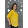 Kadın SARI  Yıkamalı Organik Pamuk Keten Kumaş Omuz Ve Cebi File Detaylı Dirsek Kol TUNİK Gömlek