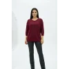 Kadın VİŞNERENGİ Kayık Yaka Likralı İnce % 100 PAMUK İPLİK Triko Bluz