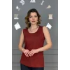 Kadın KİREMİT U Yaka Kalın Askılı Likralı Pamuk Viskon Penye Bluz.