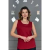 Kadın BORDO U Yaka Kalın Askılı Likralı Pamuk Viskon Penye Bluz.