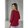 Kadın Fuşya Pembe Kayık Yaka Yıldız Ajurlu Likralı % 100 PAMUK İPLİK İnce Triko Bluz