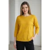 Kadın Sarı  Kayık Yaka Yıldız Ajurlu Likralı % 100 PAMUK İPLİK İnce Triko Bluz