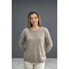 Kadın Vizon Kayık  Yaka Yıldız Ajurlu Likralı % 100 PAMUK İPLİK İnce Triko Bluz