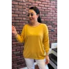 Kadın Sarı Kayık Yaka Likralı % 100 PAMUK İPLİK İnce Triko Bluz