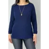 Kadın Lacivert renk Bisiklet Yaka SİMLİ İnce Tiriko Duble Kol Manşetli Bluz
