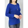 Kadın Mavi Bisiklet Yaka SİMLİ İnce Tiriko Duble Kol Manşetli Bluz