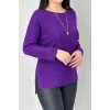 Kadın Mor Bisiklet Yaka SİMLİ İnce Tiriko Duble Kol Manşetli Bluz