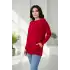Kadın Kırmıızı Bisiklet Yaka Yandan Cepli Likralı Esnek Yumuşak Dokulu Triko Bluz