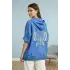 Kadın Açık Mavi Büyük Beden Sırtı Kelebek Nakışlı Kol Katlamalı Pamuk Keten Kumaş Gömlek Ceket