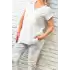 Kadın Beyaz Omzu Ve Cebi FİLE DETAYLI Yıkamalı Keten Kumaş Kısa Kol Buluz Gömlek