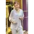 Kadın Beyaz Cebi Pul Payetli Yıkamalı Keten Kumaş Uzun Kol Gömlek Ceket
