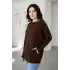 Kadın KAHVE Bisiklet Yaka Yandan Cepli Likralı Yumuşak Dokulu İnce Tiriko Kazak