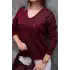Kadın Bordo V Yaka Omzu Kristal İnci Ve Taş İşlemeli Likralı Tiriko Kazak Bluz