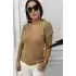 Kadın Kahve V Yaka Ajurlu Soğuk İplik Merserize Likralı Bluz