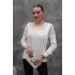 Kadın Beyaz Yumoş Tiriko Sakal İp Örgü Likralı Yaka Ve Omuz File Detaylı Liralı Kazak