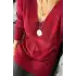 Kadın Kırmızı V Yaka Likralı Simli İnce Triko Bluz