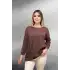 Kadın Koyu Kahverengi Kayık Yaka Likralı % 100 PAMUK İPLİK İnce Triko Bluz