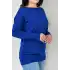 Kadın Koyu Mavi Bisiklet Yaka Yandan Cepli Likralı Esnek Yumuşak Dokulu Triko Bluz