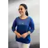 Kadın Lacivert Kayık Yaka Likralı İnce % 100 PAMUK İPLİK Triko Bluz