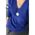 Kadın Mavi V Yaka Likralı Simli İnce Triko Bluz