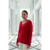 Kadın Kırmızı V Yaka Yakası Çift Renkli Pamuk Örgü Likarlı İnce Triko Buluz