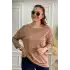 Kadın Kahve Kayık Yaka Likralı  % 100 PAMUK İPLİK  İnce Triko Bluz