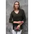 Kadın Haki Yeşil V Yaka Likralı Dışı Simli İçi Yumoş İnce Triko Bluz