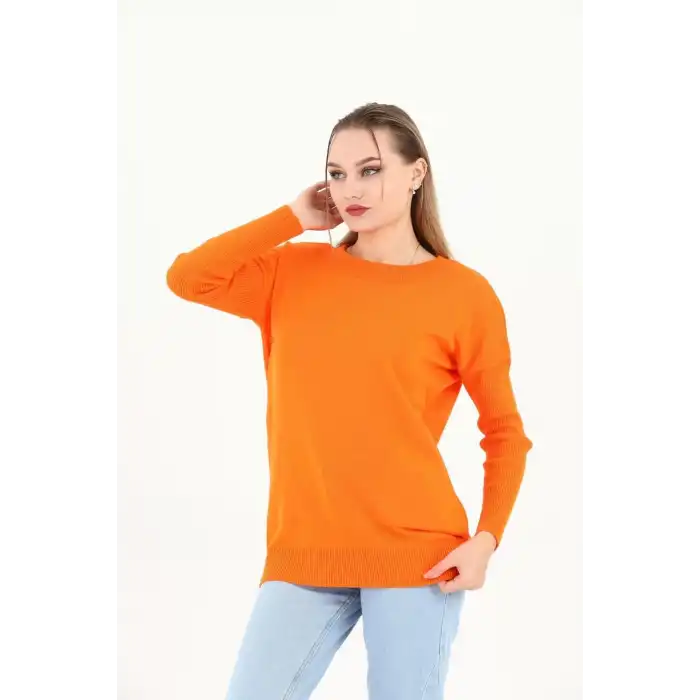 Kadın Bisiklet Yaka Yandan Cepli  Likralı Esnek Yumuşak Dokulu Triko Bluz