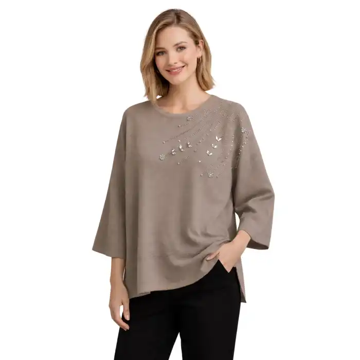 Kadın VİZON Bisiklet Yaka Omuzlar Kristal Taş Çiçek İşlemeli Likralı Simli Eteği Yırtmaçlı Merserize Tiriko