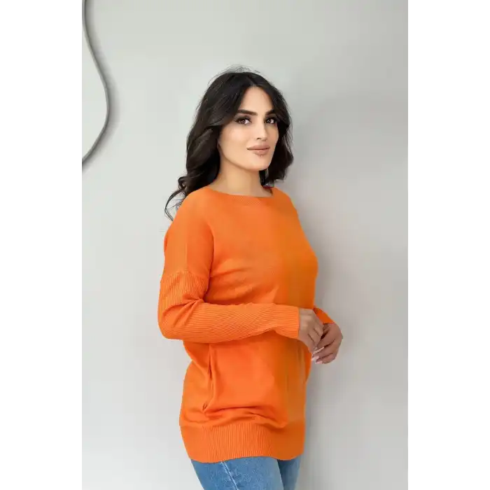 Kadın Bisiklet Yaka Yandan Cepli  Likralı Esnek Yumuşak Dokulu Triko Bluz