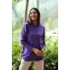 Kadın Mor Kapşonlu Kanguru Cepli Triko Sweat