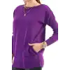 Kadın Mor Bisiklet Yaka Yandan Cepli Likralı Esnek Yumuşak Dokulu Triko Bluz